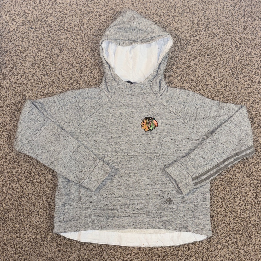 Chicago Blackhawks Adidas Heather Gray Hoodie with Embroidered Logo Youth Medium